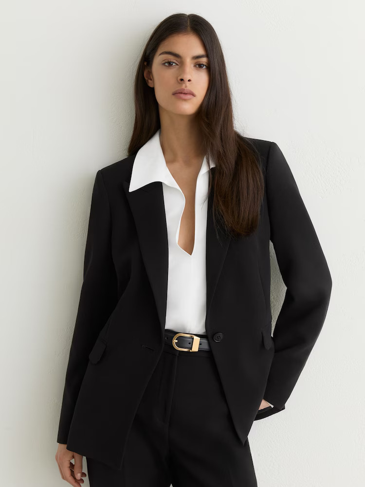 Black blazer and white shirt tailored look